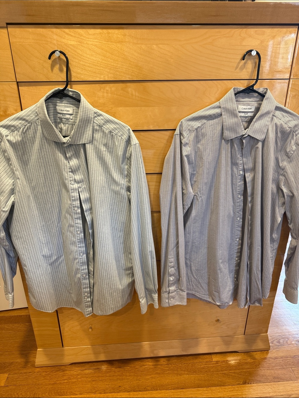Calvin Klein Men’s Blue Checked & Striped Dress Shirts (Pair)